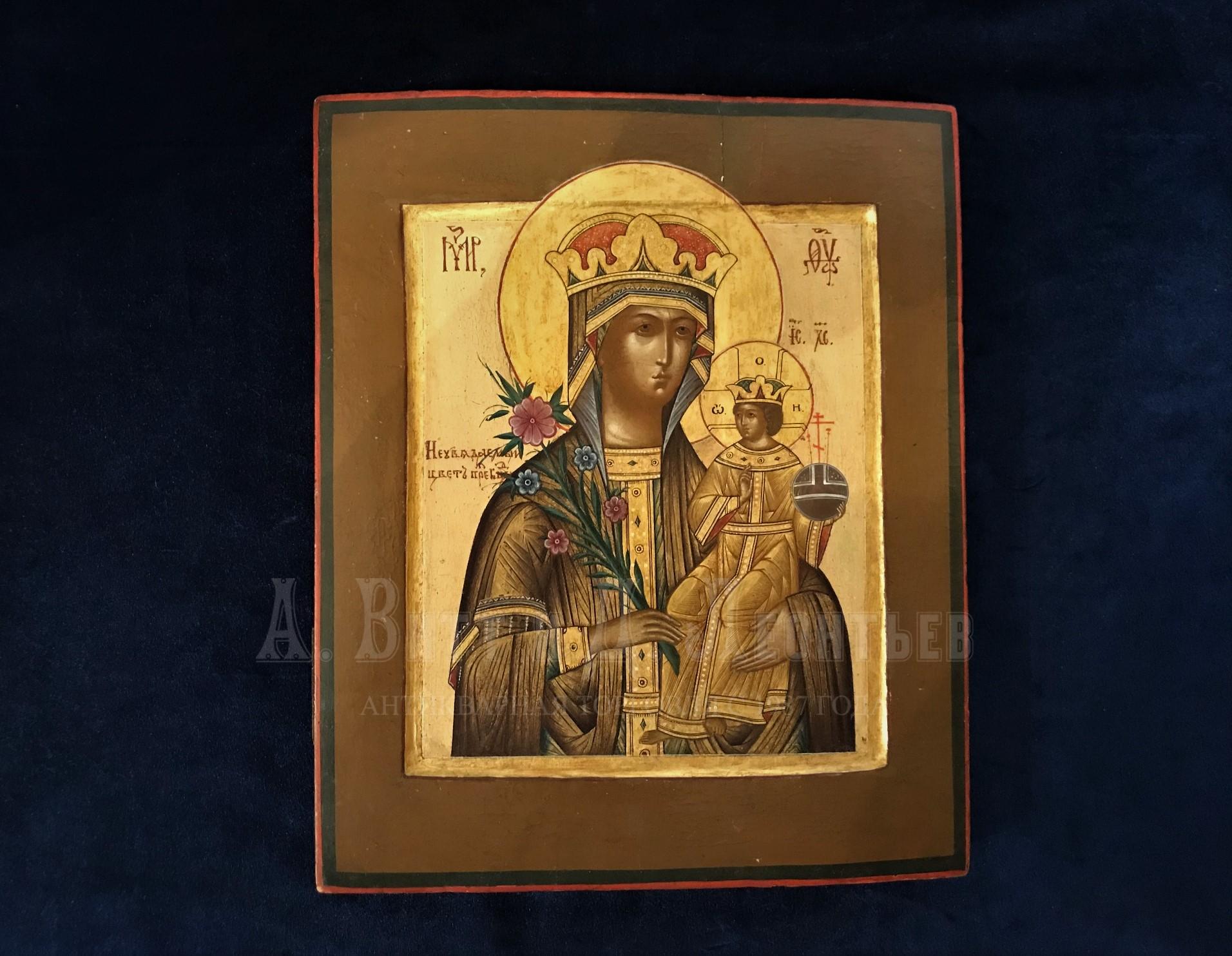 Икона русская антикварная Неувядаемый Цвет Пресвятой Богородицы